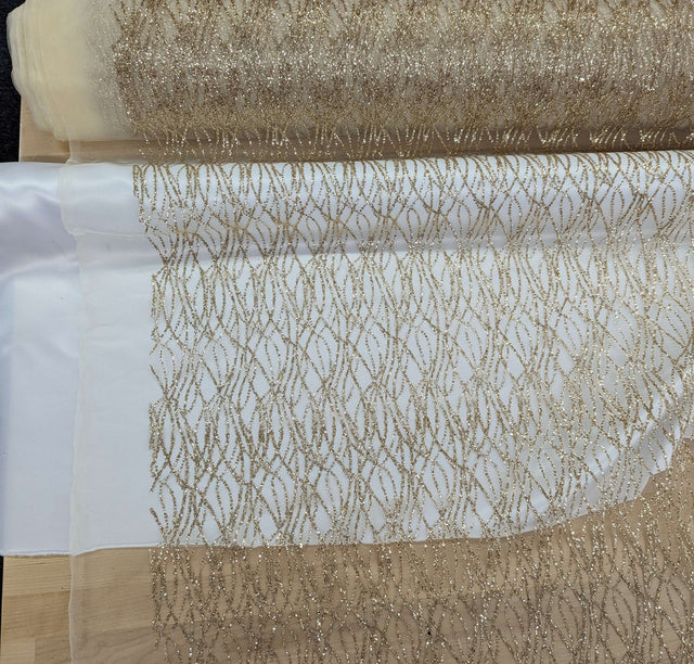 Glitter Lace Polyester Fabric - Sheer Mesh, Allover Glitter, 59/60" Design Width, 65/66" Total Width (1 Yard)
