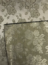 Gray Metallic Rose Polyester Brocade Fabric - Black/Gold Metallic Outline, 58/59" Width (1 Yard)