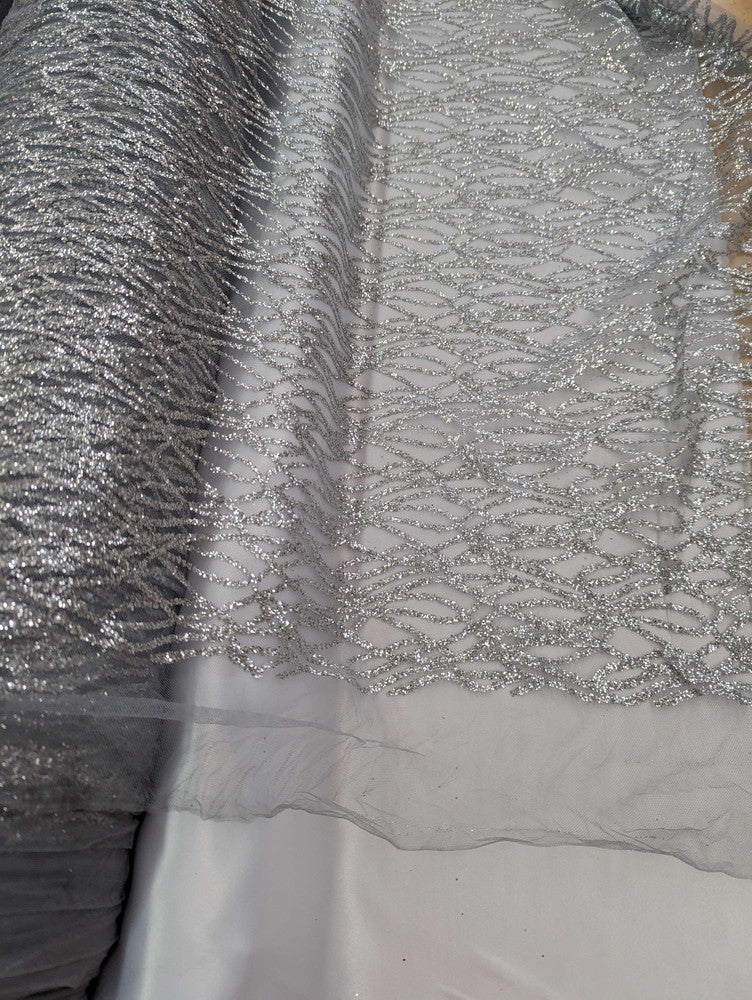 Glitter Lace Polyester Fabric - Sheer Mesh, Allover Glitter, 59/60" Design Width, 65/66" Total Width (1 Yard)