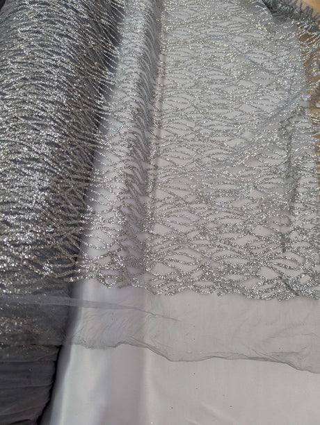 Glitter Lace Polyester Fabric - Sheer Mesh, Allover Glitter, 59/60" Design Width, 65/66" Total Width (1 Yard)
