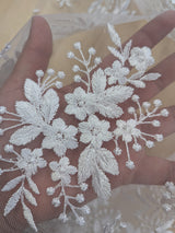 Regina Polyester Lace Fabric - White, Off-White, Black, Bridal Floral Embroidered Mesh, Scalloped Edges, 51/52" Width (1 Yard)