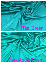 Stretch Charmeuse Polyester Spandex Fabric - Teal Blue, Teal Green, Dark Aqua Green, 58/59" Width (1 Yard)