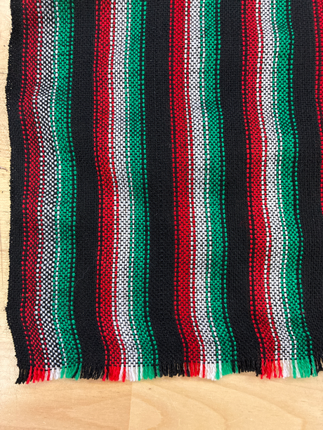 Zapata Tri Color Acrylic Fabric - Black With White, Red And Green Horizontal Stripes, 30" Width (1 Yard)