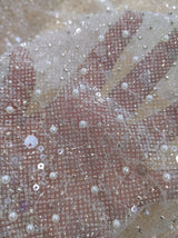 All Over Beads And Sequins Bridal Lace Polyester Fabric - Blush Pink And Light Ivory, Mesh With Beads, Sequins And Pearls, 59/60" Width (1 Yard)