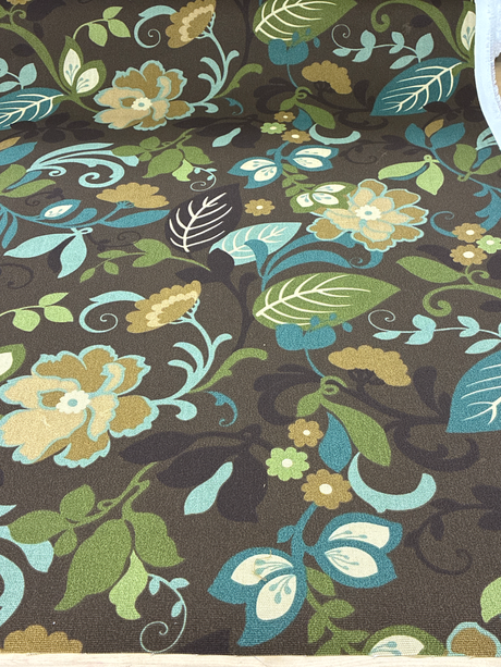 Floral Print Canvas Cotton Fabric - Brown/Green Floral Print, 55/56" Width (1 Yard)