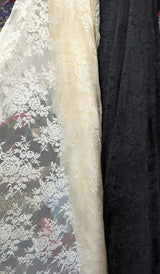 Stretch Lace Polyester Spandex Fabric - Black/Ivory Floral Pattern, 58/59" Width (1 Yard)