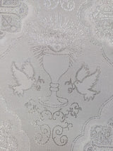 Silver Church Metallic Cross Polyester Brocade Fabric - White/Silver Cross Pattern, 58/59" Width (1 Yard)