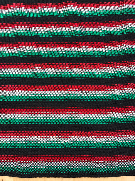 Zapata Tri Color Acrylic Fabric - Black With White, Red And Green Horizontal Stripes, 30" Width (1 Yard)