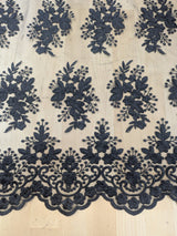 Regina Polyester Lace Fabric - White, Off-White, Black, Bridal Floral Embroidered Mesh, Scalloped Edges, 51/52" Width (1 Yard)