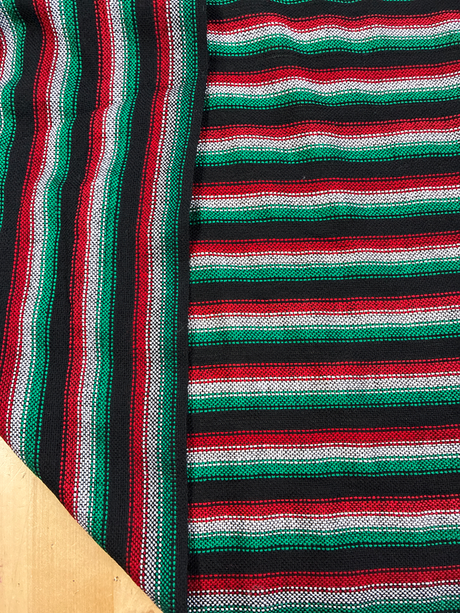 Zapata Tri Color Acrylic Fabric - Black With White, Red And Green Horizontal Stripes, 30" Width (1 Yard)