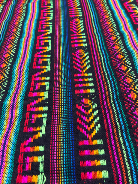 Maíz Acrylic Fabric - Black Multicolor Design, Horizontal Pattern, 30" Width (1 Yard)