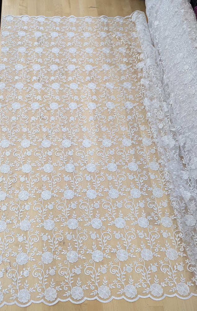 Elizabeth Bridal Lace Polyester Fabric - Multiple Colors, Floral Embroidered Mesh With Sequins, 49/50" Width (1 Yard)