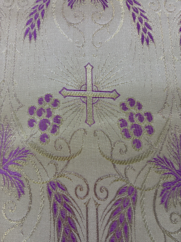 Church Metallic Brocade Wheat And Cross Polyester Brocade Fabric - Green, Red, Gold And Purple, Metallic Cross, Grapes And Wheat Jacquard, 58-59" Width (1 Yard)