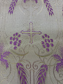 Church Metallic Brocade Wheat And Cross Polyester Brocade Fabric - Green, Red, Gold And Purple, Metallic Cross, Grapes And Wheat Jacquard, 58-59" Width (1 Yard)