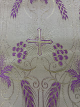 Church Metallic Brocade Wheat And Cross Polyester Brocade Fabric - Green, Red, Gold And Purple, Metallic Cross, Grapes And Wheat Jacquard, 58-59" Width (1 Yard)