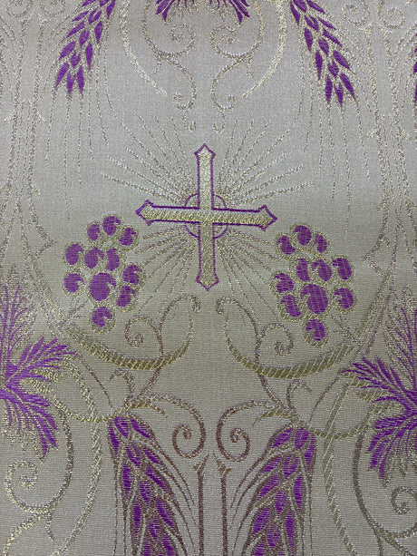 Church Metallic Brocade Wheat And Cross Polyester Brocade Fabric - Green, Red, Gold And Purple, Metallic Cross, Grapes And Wheat Jacquard, 58-59" Width (1 Yard)