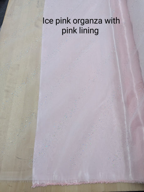 Dew Drop Sparkle Organza Polyester Fabric - White, Ice Pink Iridescent Dewdrop Pattern, 58-59" Width (1 Yard)