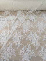 Stretch Lace Polyester Spandex Fabric - Black/Ivory Floral Pattern, 58/59" Width (1 Yard)