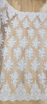 Bridal Lace With Sequins Polyester Lace Fabric - Multiple Colors, Corded Floral, Scalloped Edges, 50/51" Width (1 Yard)