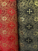 Small Metallic Cross Polyester Brocade Fabric - Multiple Colors, Small Metallic Cross Pattern, 58-59" Width (1 Yard)