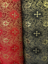 Small Metallic Cross Polyester Brocade Fabric - Multiple Colors, Small Metallic Cross Pattern, 58-59" Width (1 Yard)