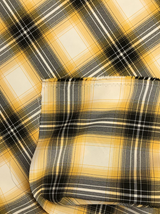Yellow Plaid Polyester Poplin Fabric - Yellow/Gray/Black Plaid On White, 58/59" Width (1 Yard)