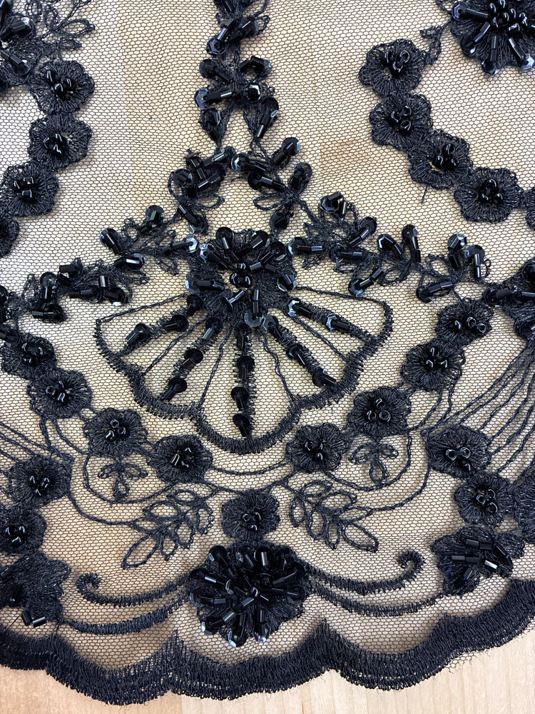 Beaded Bridal Lace Polyester Fabric - Black, Champagne, Lilac Floral Mesh With Sequins, Beads And Pearls, 49/50" Width (1 Yard)