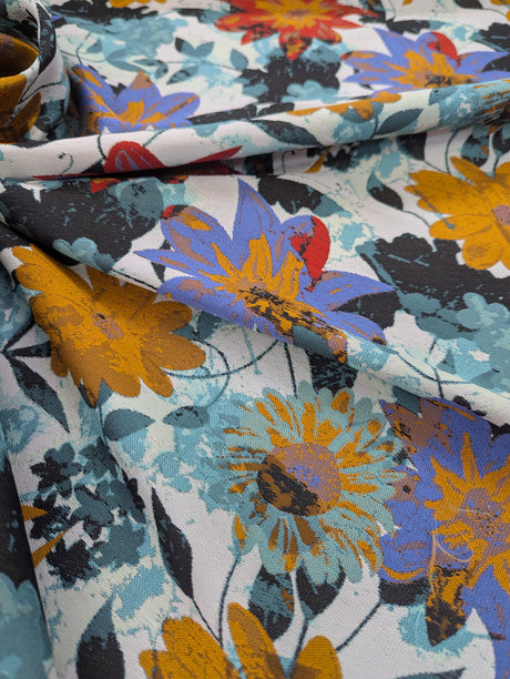 Matte Jacquard With Flowers Polyester Jacquard Fabric - Floral Pattern, Matte Finish, 58/59" Width (1 Yard)