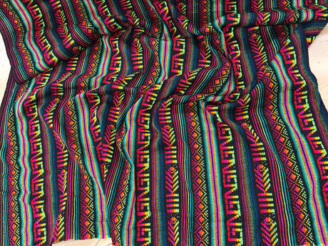 Maíz Acrylic Fabric - Black Multicolor Design, Horizontal Pattern, 30" Width (1 Yard)