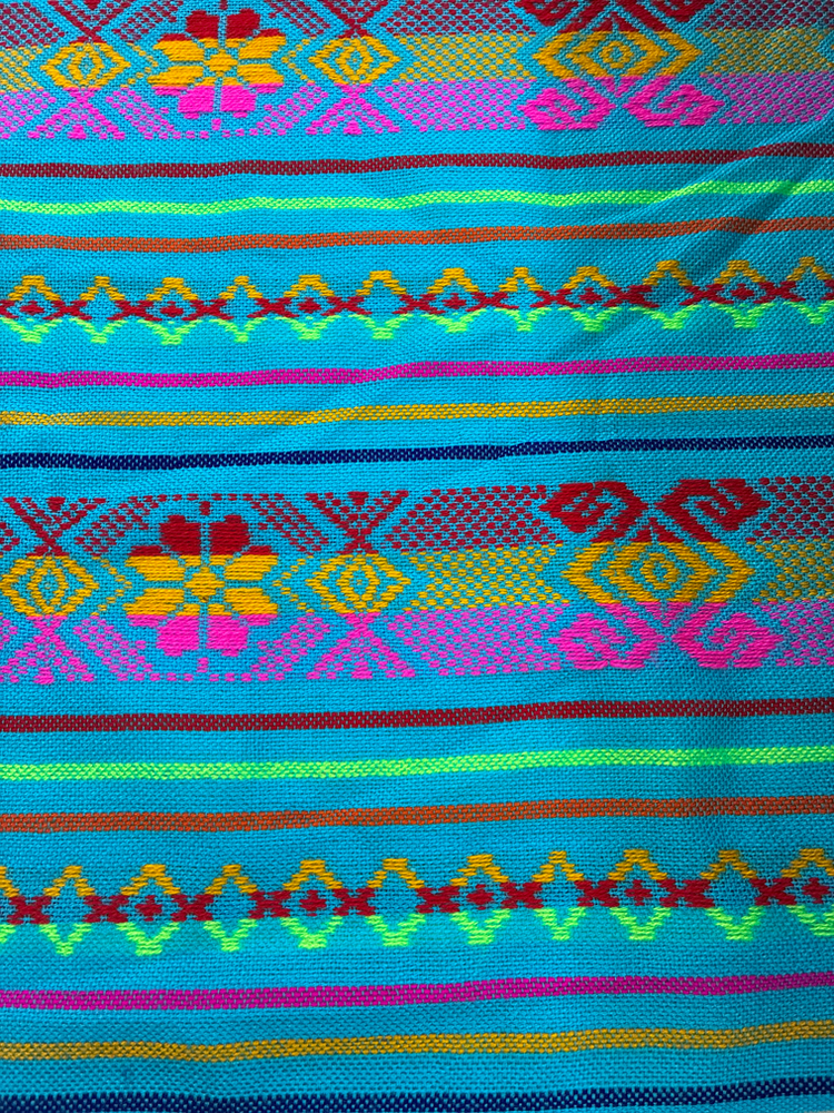 Atardecer Turquesa Acrylic Fabric - Turquoise Multicolor Horizontal Design, 30" Width (1 Yard)