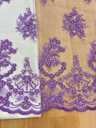 Beaded Bridal Lace Polyester Fabric - Black, Champagne, Lilac Floral Mesh With Sequins, Beads And Pearls, 49/50" Width (1 Yard)