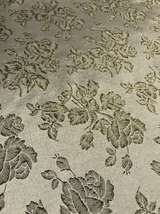 Gray Metallic Rose Polyester Brocade Fabric - Black/Gold Metallic Outline, 58/59" Width (1 Yard)