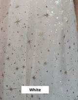 Foil Star Polyester Organza Fabric - Multiple Colors, Silver Foil Stars, 58/59" Width (1 Yard)