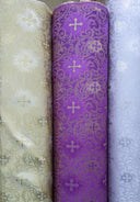 Small Metallic Cross Polyester Brocade Fabric - Multiple Colors, Small Metallic Cross Pattern, 58-59" Width (1 Yard)