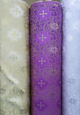 Small Metallic Cross Polyester Brocade Fabric - Multiple Colors, Small Metallic Cross Pattern, 58-59" Width (1 Yard)