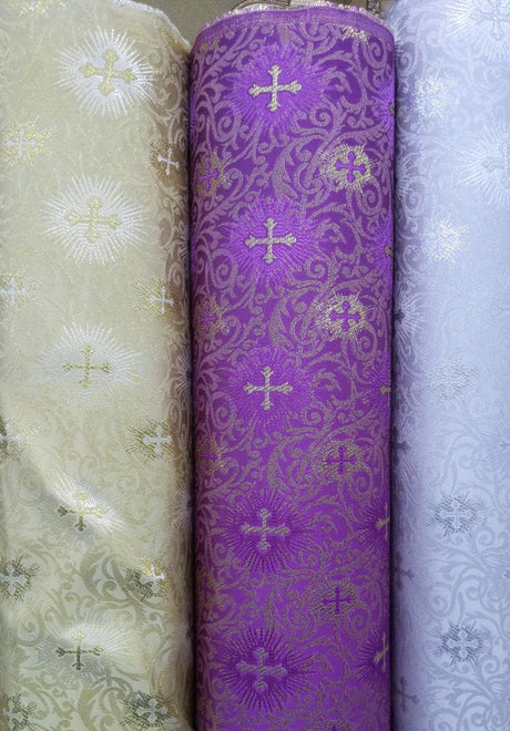 Small Metallic Cross Polyester Brocade Fabric - Multiple Colors, Small Metallic Cross Pattern, 58-59" Width (1 Yard)