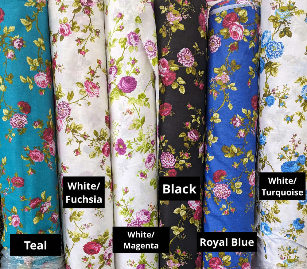 Roses Polycotton Fabric - Floral Roses Print, 59/60" Width (1 Yard)