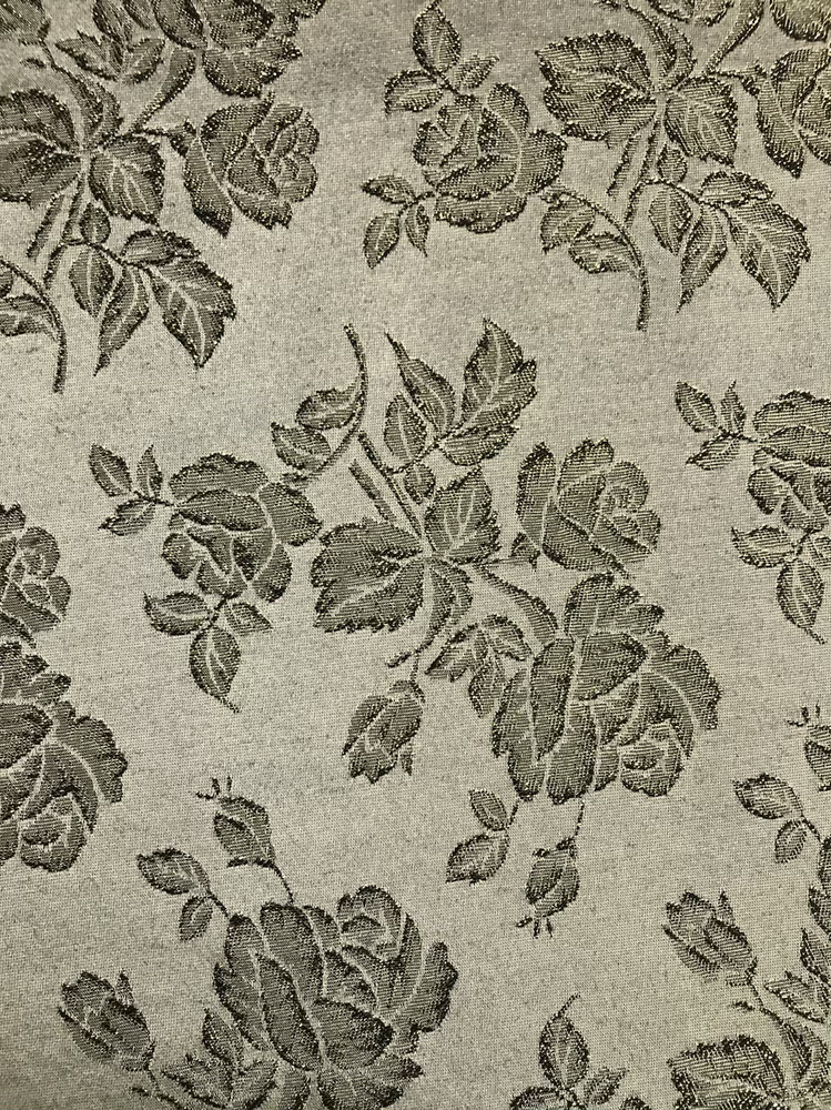 Gray Metallic Rose Polyester Brocade Fabric - Black/Gold Metallic Outline, 58/59" Width (1 Yard)