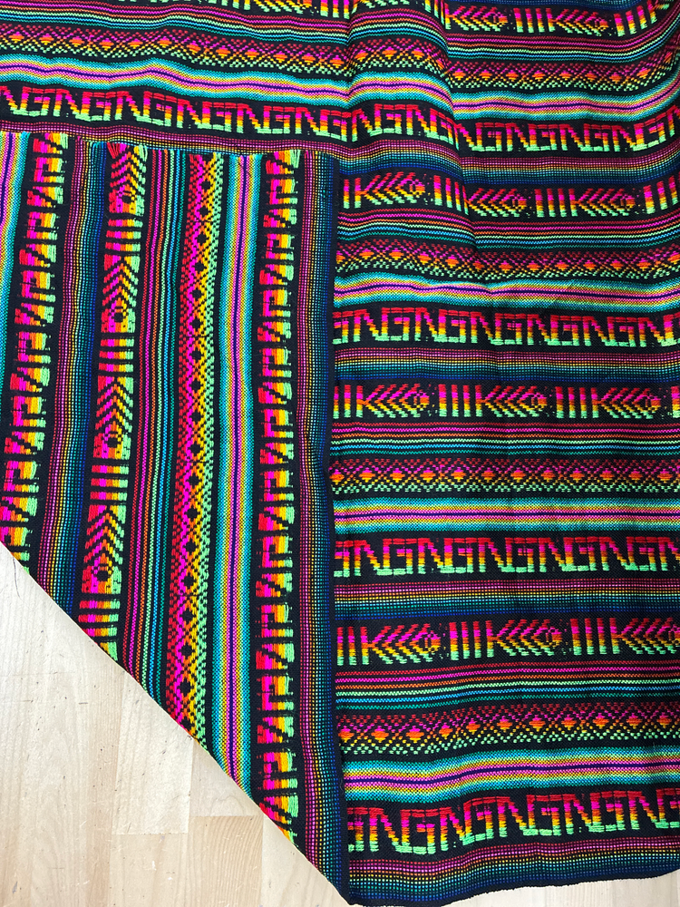 Maíz Acrylic Fabric - Black Multicolor Design, Horizontal Pattern, 30" Width (1 Yard)