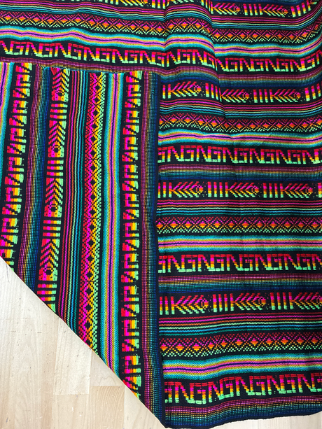 Maíz Acrylic Fabric - Black Multicolor Design, Horizontal Pattern, 30" Width (1 Yard)