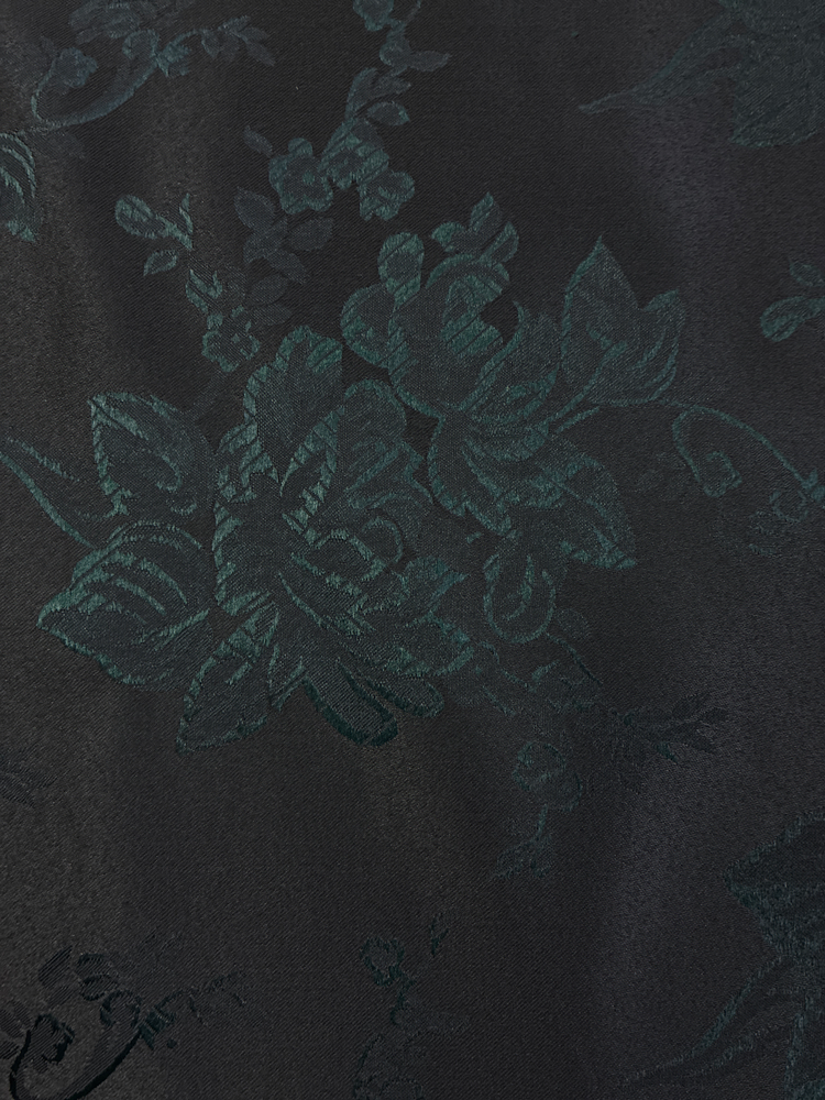 Flower Brocade Polyester Fabric - Black/Hunter Green Floral Jacquard, 58/59" Width (1 Yard)