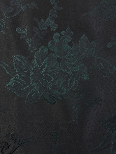 Flower Brocade Polyester Fabric - Black/Hunter Green Floral Jacquard, 58/59" Width (1 Yard)