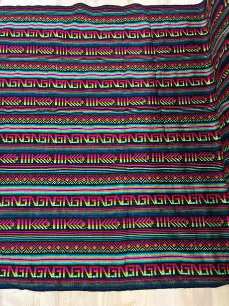 Maíz Acrylic Fabric - Black Multicolor Design, Horizontal Pattern, 30" Width (1 Yard)