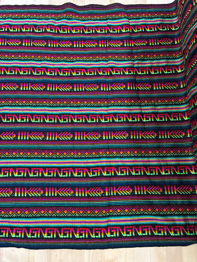 Maíz Acrylic Fabric - Black Multicolor Design, Horizontal Pattern, 30" Width (1 Yard)