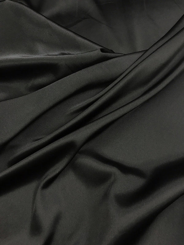 Stretch Charmeuse Polyester Spandex Fabric - Black, 58/59" Width, Two-Way Stretch (1 Yard)