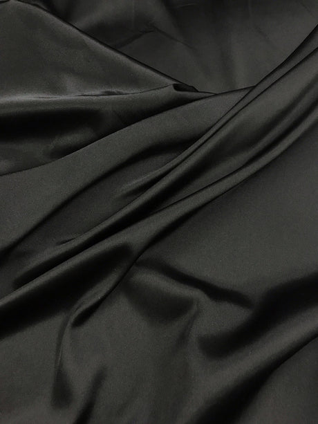 Stretch Charmeuse Polyester Spandex Fabric - Black, 58/59" Width, Two-Way Stretch (1 Yard)
