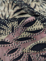 Black Velvet Flocking Lace Polyester Lace Fabric - Glitter Accent, Stretch Mesh, 59/60" Width (1 Yard)