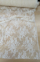 Stretch Lace Polyester Spandex Fabric - Black/Ivory Floral Pattern, 58/59" Width (1 Yard)