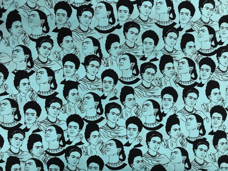 Robert Kaufman Frida Cotton Fabric - Blue Frida Face Print, 44/45" Width (1 Yard)