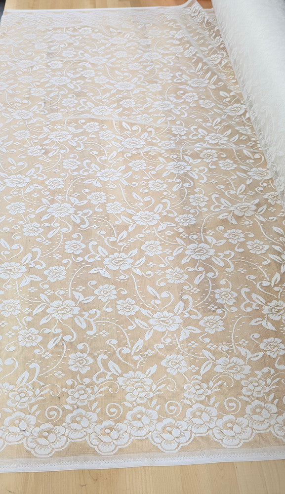 Floral Off White Lace Polyester/Nylon Fabric - Off White, Floral Pattern, 56/57" Width (1 Yard)